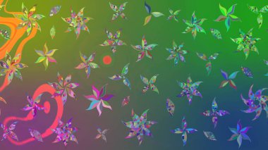 Yeşil ve mavi renkte çiçekler. Küçük çiçekte sevimli çiçek deseni var..