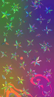 Renkli Bahar Teması eskiz kalıbı. Düz Çiçek Elementleri Tasarım Raster illüstrasyonu. Çiçek desenli eskiz. Mor ve yeşil renkte çiçekler.