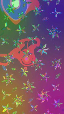 Raster illüstrasyonundaki çiçek desenli çizim. Mor ve mor renkte çiçekler.