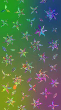 Kumaş, tekstil, duvar kağıdı baskısı için. Renkli desenli eskiz deseni, yeşil ve mavi çiçekler ve dekoratif elementler. Eskiz geçmişi. Raster illüstrasyonu. Antika retro tarzı.