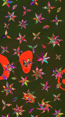 Düz Çiçek Elementleri Tasarım Raster illüstrasyonu. Çiçekli çiçek deseni, suluboya. Yeşil ve gri renkli çiçekler. Renkli Bahar Teması çizim şablonu.