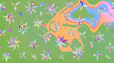 Raster illüstrasyonundaki çiçek desenli çizim. Tarafsız ve yeşil renkte çiçekler.