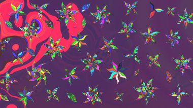 Eskiz arkaplan modeli. Raster illüstrasyonu. Mor ve mor renkli yapraklı yabani çiçekler. Suluboya, elle çizilmiş.