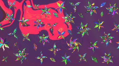 Düz Çiçek Elementleri Tasarımı. Asya tekstil tarzında. Çiçek desenli çizim. Güzel kumaş deseni. Raster illüstrasyonu. Renkli Bahar Teması çizim şablonu.