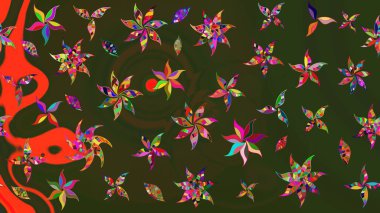 Yeşil ve gri renkli çiçekler. Raster illüstrasyonunda çiçek deseni çizimi.