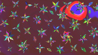 Raster illüstrasyonu. Güzel kumaş deseni. Raster illüstrasyonundaki çiçek desenli çizim. Kahverengi ve yeşil renklerde.