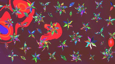 Arkaplan dokusu, duvar kağıdı, kahverengi ve kırmızı renkli çiçek teması. Kabile sanatı boho baskısı, klasik çiçek arkaplanı. Soyut etnik raster çizim kalıbı.