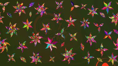 Yeşil ve gri renkli çiçekler. Raster düz çiçek çizim deseni. Tasarım hediye paketi, tebrik kartları, posterler ve afiş tasarımı.