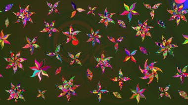 Düz Çiçek Elementleri Tasarımı. Renkli Yaz Temalı eskiz kalıbı. Raster Illustrasyon 'daki Çiçek Deseni' nin son moda çizimi. Güzel kumaş deseni.