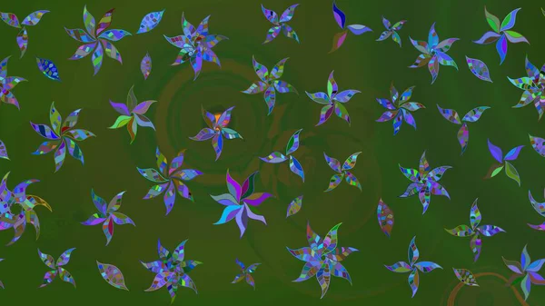 Sevimli çiçek raster deseni. Yeşil ve mavi renkte çiçekler. Sketch Colour Spring Theme eskiz kalıbı. Düz Çiçek Elementleri Tasarımı.