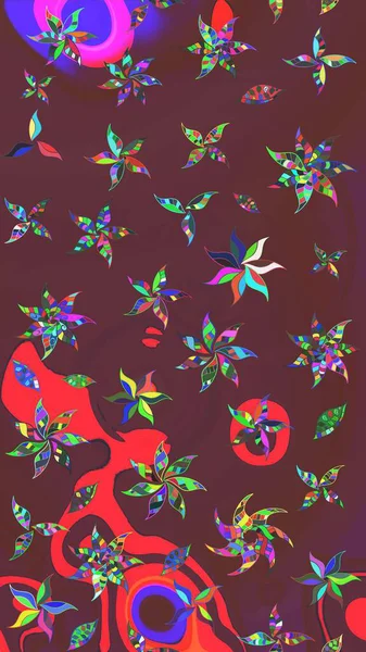 Kahverengi ve kırmızı renkte çiçekler. Elle çizilmiş sonbahar çiçeği deseni. Tekstil ve kapak tasarımı için mükemmel. Renkli kahverengi ve kırmızı çizim kalıpları. Doodle tarzı.