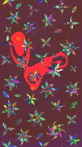 Çizgi çizimi kalıbı. Şirin çiçekler. Raster Moda kumaş deseni.