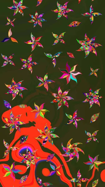 Raster. Güzel suluboya çiçekler, parlak resim ilham verici yeşil ve gri çiçek desenli eskiz arka plan.