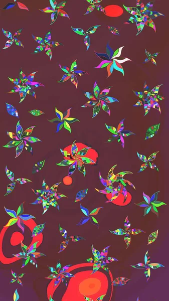 Raster çiçek izi. Klasik taslak çizimi. Çiçek kahverengi ve yeşil çizim deseni.