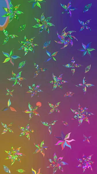 Mor ve yeşil renkli çiçekler. Raster illüstrasyonu. Çiçek desenli eskiz, vuruşlar, sıçramalar, yaz çiçekleri..