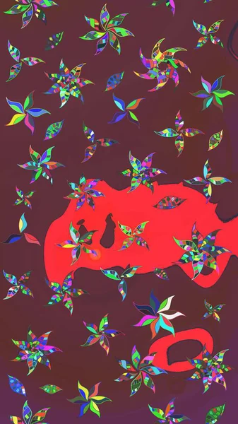 Raster illüstrasyonu. Kahverengi ve kırmızı renklerde. Anti-stres için Raster soyut şablon sayfası.