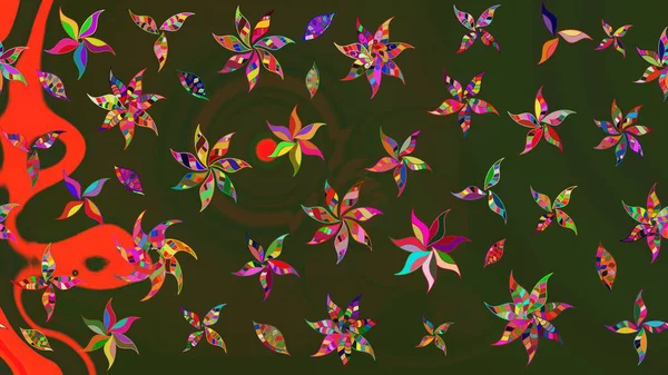 Yeşil ve gri renkli çiçekler. Raster illüstrasyonunda çiçek deseni çizimi.