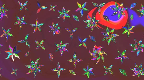 Raster illüstrasyonu. Güzel kumaş deseni. Raster illüstrasyonundaki çiçek desenli çizim. Kahverengi ve yeşil renklerde.