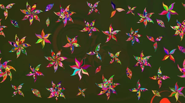 Yeşil ve gri renkli çiçekler. Raster düz çiçek çizim deseni. Tasarım hediye paketi, tebrik kartları, posterler ve afiş tasarımı.