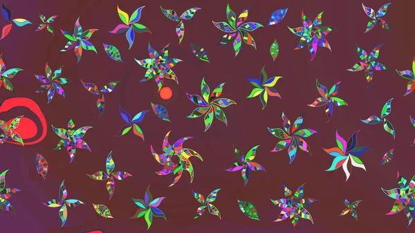 Düz Çiçek Elementleri Tasarım Raster illüstrasyonu. Kahverengi ve yeşil renkli çiçekler. Renkli Bahar Teması çizim kalıbı. Çiçekli çiçek deseni, suluboya..