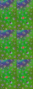 Nazikçe, güzel çiçek arkaplanı. Yeşil ve mavi renkte çiçekler. Raster çiçek desenli ve çiçekli..