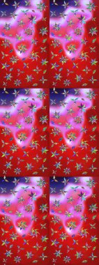 3D çiçekler, eskiz. Kırmızı ve pembe renklerde. Raster illüstrasyonu.