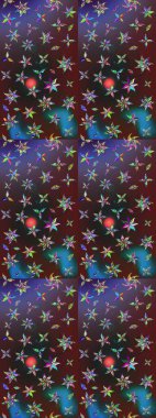 Raster illüstrasyonundaki çiçek desenli çizim. Renkli Bahar Teması eskiz kalıbı. Düz Çiçek Elementleri Tasarımı. Süslü kumaş deseni.