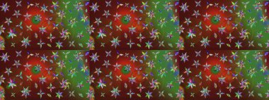 Renkli Yaz Temalı eskiz kalıbı. Sevimli çiçek raster deseni. Düz Çiçek Elementleri Tasarımı. Kahverengi ve yeşil renkte çiçekler.