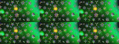 Raster suluboya çiçek deseni, narin çiçekler, yeşil ve gri çiçekler, tebrik kartı şablonu. Güzel kumaş deseni.