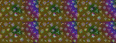 Yeşil ve kahverengi renkli çiçekler. Sevimli çiçek raster deseni. Renkli Bahar Teması eskiz kalıbı. Düz Çiçek Elementleri Tasarımı.