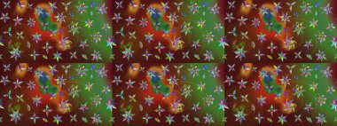 Kahverengi ve yeşil renkli çiçekler. Raster düz çiçek çizim deseni. Tasarım hediye paketi, tebrik kartları, posterler ve afiş tasarımı.