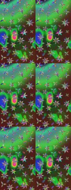 Yeşil ve kahverengi renkli çiçekler. Çiçekli eskiz çizimi. Renkli Yaz Temalı eskiz kalıbı. Düz Çiçek Elementleri Tasarımı.