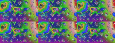 Nazik, narin çiçek arkaplanı. Çiçekli karalama şeklinde Raster çiçek deseni. Yeşil ve mavi renkte çiçekler.