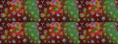 Raster deseni. Raster illüstrasyonu. Küçük çiçekteki sevimli çiçek deseni. Kahverengi ve yeşil renklerde yaz çiçekleri.