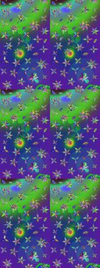 Yeşil ve mavi renkte çiçekler. Raster illüstrasyonu. Küçük çiçekte sevimli çiçek deseni var..