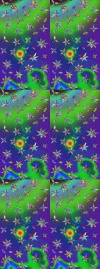 Yeşil ve mavi renkte çiçekler. Hediye ambalaj kağıdı, tebrik kartları, posterler ve pankart tasarımı. Raster düz çiçek çizim deseni.