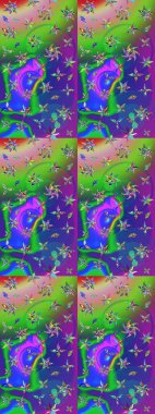 Küçük çiçekteki sevimli çiçek deseni. Varicologreen ve Blue Raster çizim çizimi. Birçok yeşil ve mavi soyut çiçekli tropikal çizim deseni.