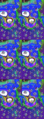 Çiçek desenli eskiz. Renkli Bahar Teması eskiz kalıbı. Düz Çiçek Elementleri Tasarım Raster illüstrasyonu. Mavi ve mor renkte çiçekler.