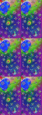 Şirin çiçek elementleri. Raster illüstrasyonu. Mavi ve mor renkli çiçekler. Çizim.