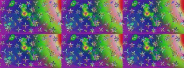 Sevgililer günü ve tebrik kartı konsepti için şık bir davetiye. Manzaralı çiçek deseni. Üst manzara, yumuşak yeşil ve mavi renkli. Çiçek kompozisyonu, el boyası, hassas şablon..