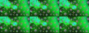 Robot resim. Yeşil ve mavi renkte çiçekler. Raster illüstrasyonu. Şirin çiçek elementleri..