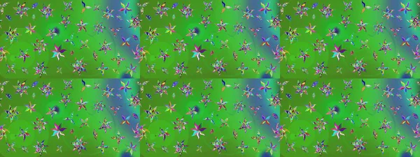 Şirin çiçek elementleri. Yeşil ve mavi renkte çiçekler. Raster illüstrasyonu. Çizim.