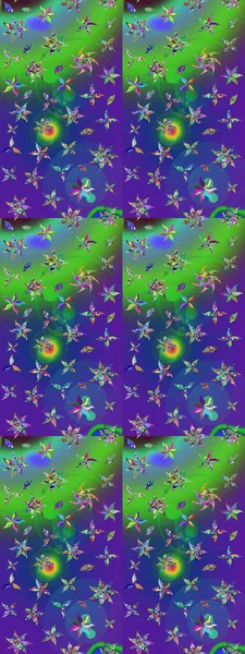 Yeşil ve mavi renkte çiçekler. Raster illüstrasyonu. Küçük çiçekte sevimli çiçek deseni var..