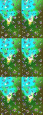 Çiçek. Raster illüstrasyonu. Yeşil ve mavi renklerde. Taslak dekoratif arka plan, çiçek mandala.