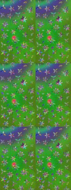 Raster illüstrasyonu. Taslak desenli, modaya uygun kumaş deseni. Renkli Bahar Teması eskiz kalıbı. Şirin çiçek elementleri. Düz Çiçek Elementleri Tasarımı.