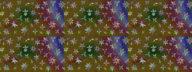 Raster illüstrasyonu. Yeşil ve kahverengi renklere karalamalar çizilmiş çiçek deseni.