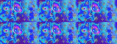 Suluboya çiçekli çiçek deseni. Mavi ve mor renklerde güzel bir tekstil. Raster illüstrasyonu.