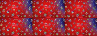 Hediye ambalaj kağıdı, tebrik kartları, posterler ve pankart tasarımı. Kırmızı ve mor renkte çiçekler. Raster düz çiçek çizim deseni.