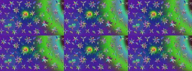 Çiçekli karalama şeklinde Raster çiçek deseni. Yeşil ve mavi renkte çiçekler. Nazik, narin çiçek arkaplanı.