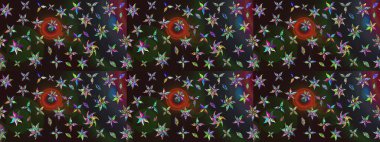 Raster illüstrasyonu. Gri ve kahverengi renkli Asya tekstili. Suluboya çiçekli çiçek deseni.